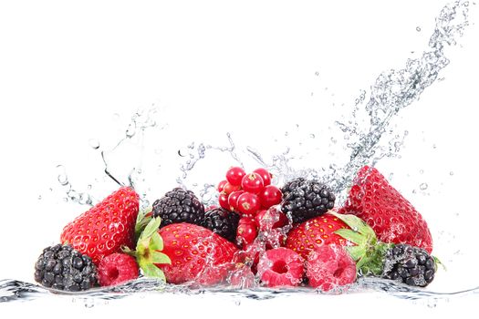 fresh fruits falling in water