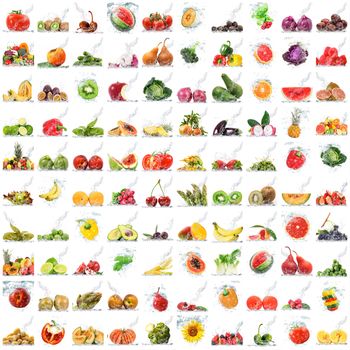 fresh fruits falling in water