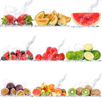 fresh fruits falling in water