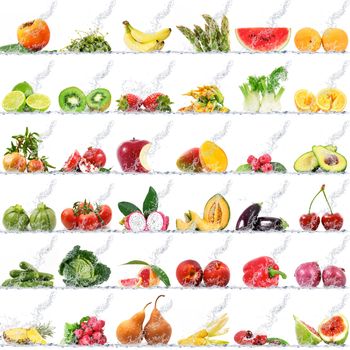 fresh fruits falling in water