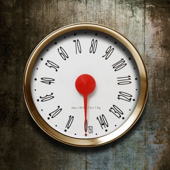 a vintage scale on a wooden background
