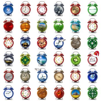 isolated collage alarm clock on white background