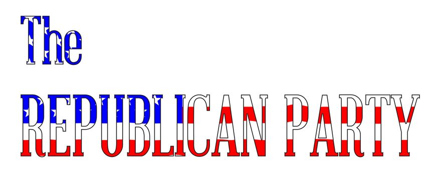 The text The Republican Party in silhouette set over the Stars and Stripes USA flag