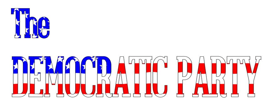 The text The Democratic Party in silhouette set over the Stars and Stripes USA flag