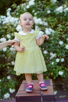 Smiling girl in the park in summer time. Authentic lifestyle image