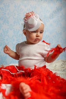 Portrait of adorable baby girl. Childhood. Authentic image