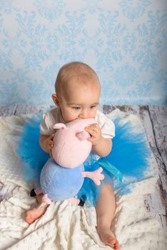 Portrait of adorable baby girl. Childhood. Authentic image