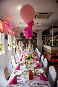 Baby girl 1 year old birthday. Birthday party. Childhood. Table setting