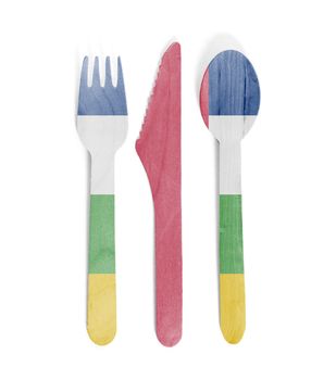 Eco friendly wooden cutlery - Plastic free concept - Isolated - Flag of Central African Republic