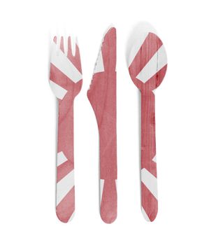 Eco friendly wooden cutlery - Plastic free concept - Isolated - Flag of Japan