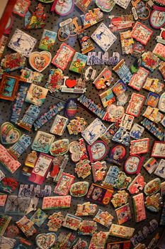 Amsterdam, Holland, Monday 2 December 2019: Souvenir shops macro background high quality