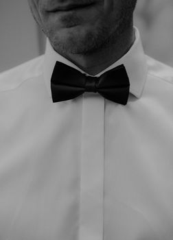 Groom's wedding accessories. Bow tie, suit, cufflinks, belt and shoes