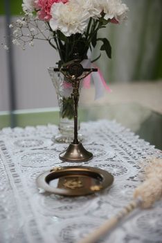 Christian detaill - traditional polish parents marriage blessing to Bride and Groom before wedding.