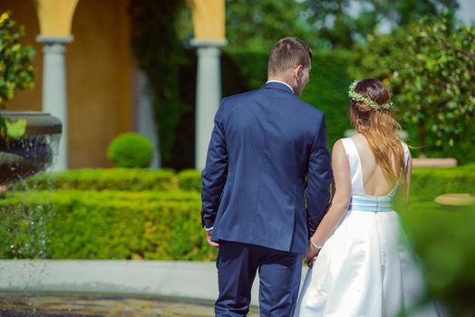 Bride and groom at a photo session in the nature.