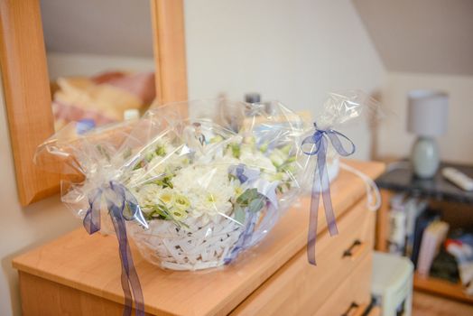 Beautifully decorated wedding table and other details at wedding hall. Wedding day