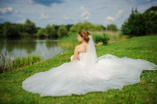 Bride and groom at a photo session in the nature.