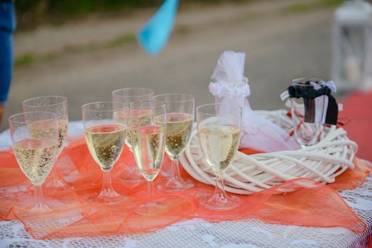 first toast of the bride and groom with a glass of champagne