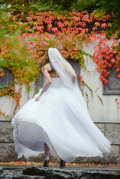 Bride and groom at a photo session in the nature.