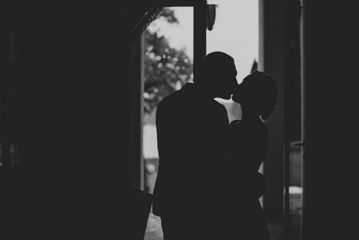 Bride and groom at a photo session in the nature.