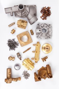 many manufactures of brass and copper on a white background
