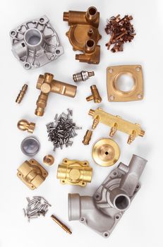 many manufactures of brass and copper on a white background