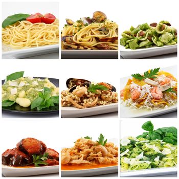 italian food collage on white background