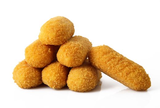 potatoes fried croquettes on white background