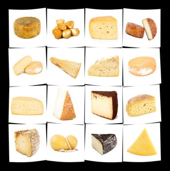original italian cheese collage on white background