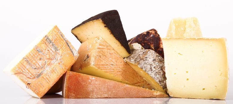 original italian cheese collage on white background