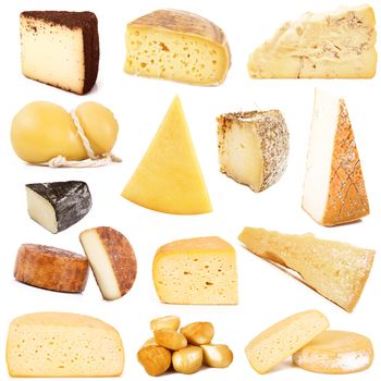 original italian cheese collage on white background