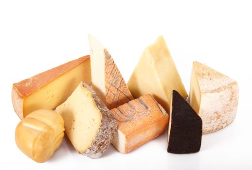 original italian cheese collage on white background