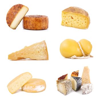 original italian cheese collage on white background