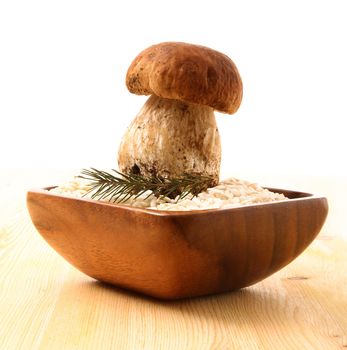 Ingredient for cooking Italian rice with mushrooms