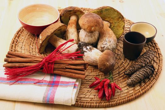 Ingredient for cooking Italian pasta with mushrooms