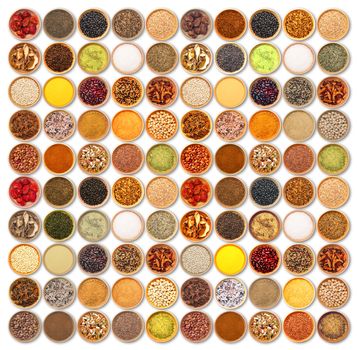 an aromatic ingredients collage on white background