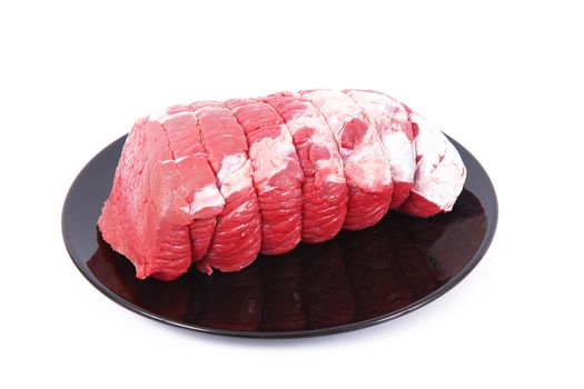 Raw beef meat for roast on white background