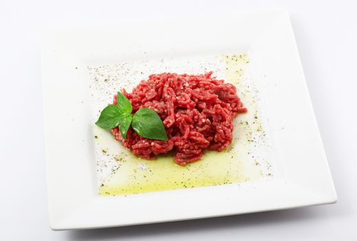 Minced raw beef ready for tartar