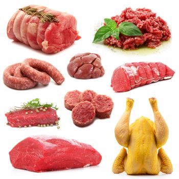 meat collage on white background