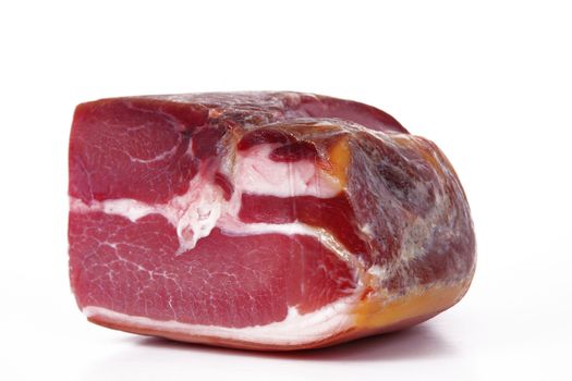 raw ham on white background