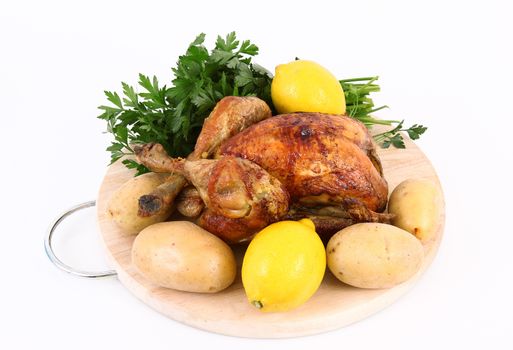 roasted chicken on white background