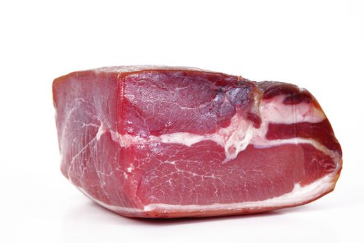 raw ham on white background