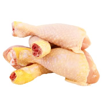 Fresh chicken thighs on white background