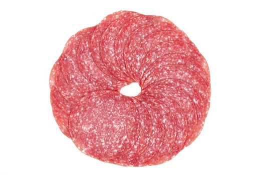 italian salami slices on white background