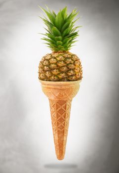 a Delicious ice cream cone with pineapple taste