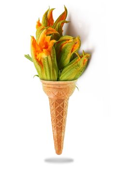 a Delicious ice cream cone with pumpkin flowers taste