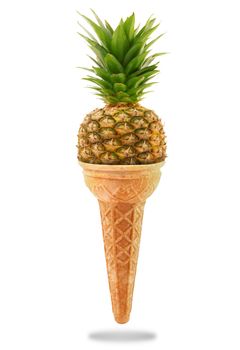 a Delicious ice cream cone with pineapple taste