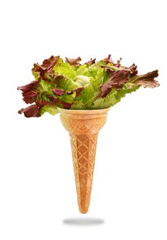 a Delicious ice cream cone with salad taste