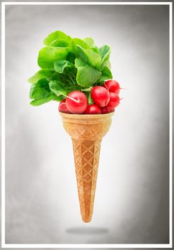 a Delicious ice cream cone with radishes taste