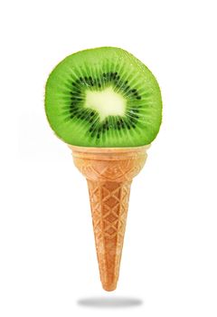 a Delicious ice cream cone with kiwi taste