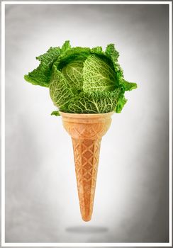a Delicious ice cream cone with cabbage taste